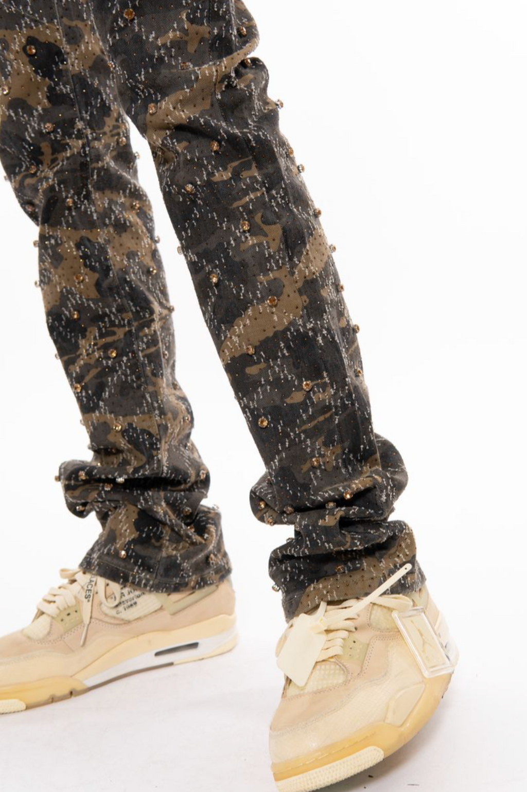 Vicious Rhinestone Embellished Flare Jeans Camo Brown