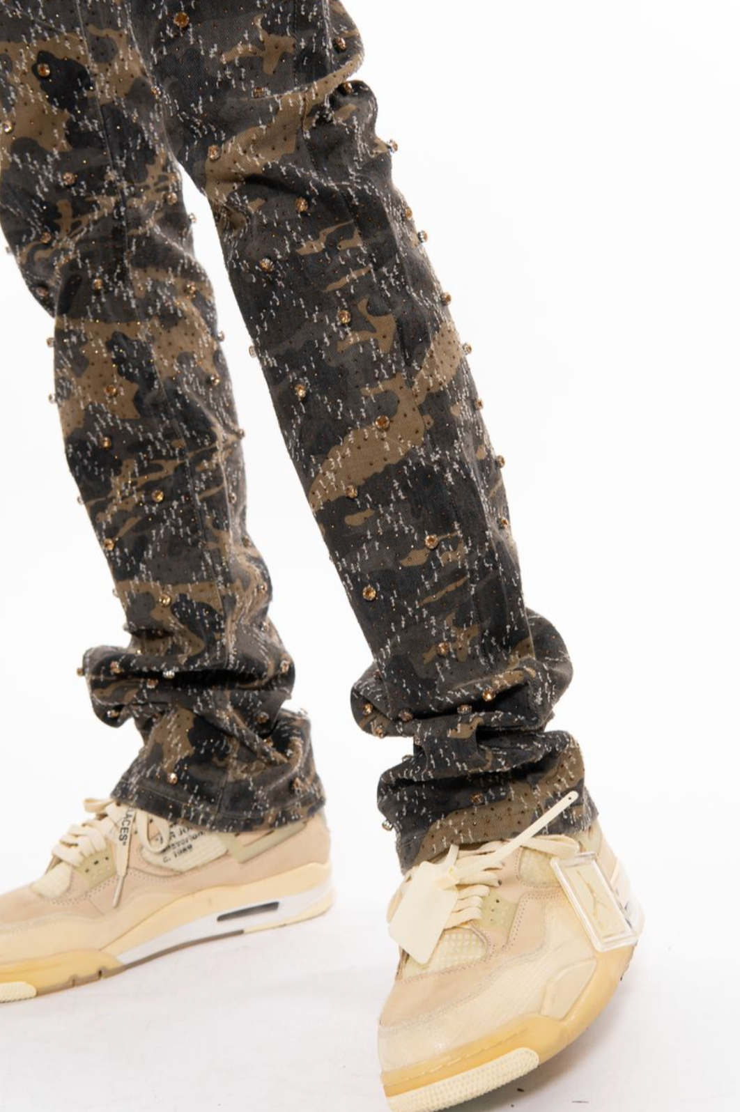 Vicious Rhinestone Embellished Flare Jeans Camo Brown
