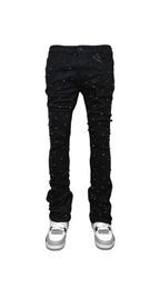 Vicious Rhinestone Embellished Flare Jeans Black