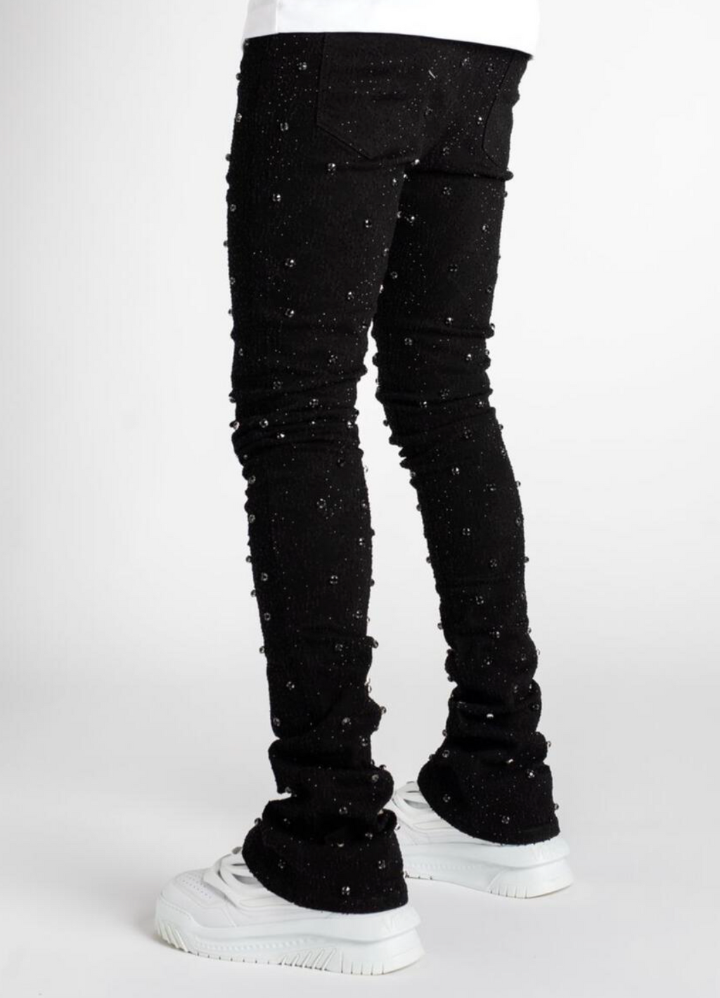 Vicious Rhinestone Embellished Flare Jeans Black