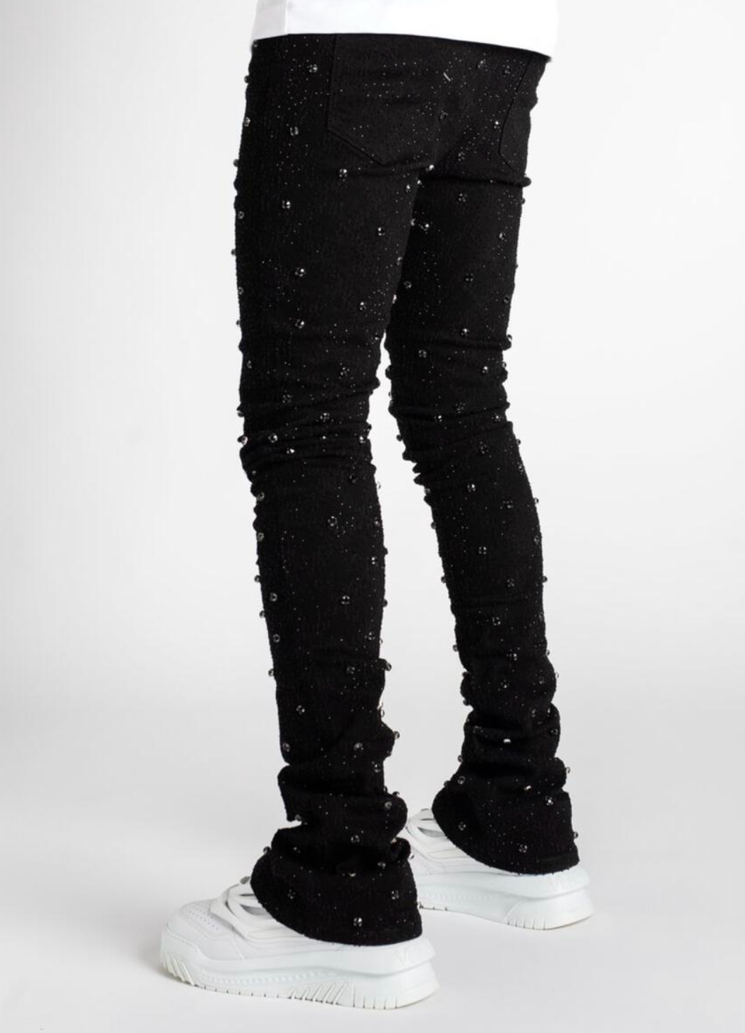 Vicious Rhinestone Embellished Flare Jeans Black