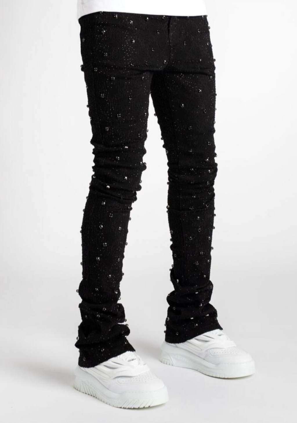 Vicious Rhinestone Embellished Flare Jeans Black