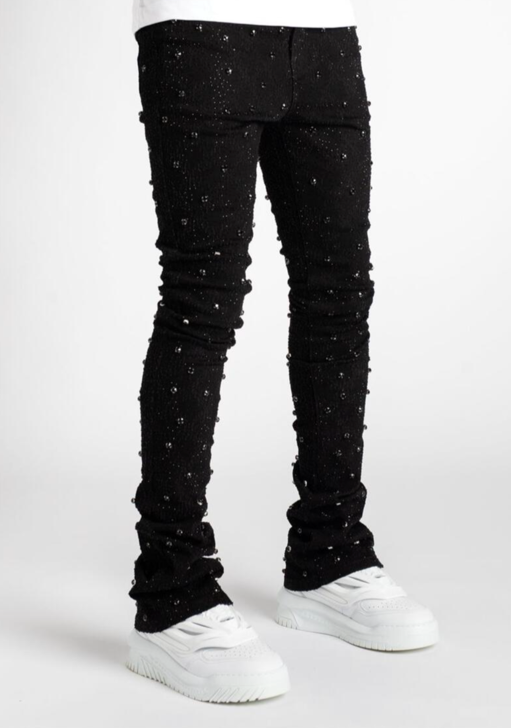 Vicious Rhinestone Embellished Flare Jeans Black