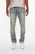 Vicious Rhinestone Embellished Flare Jeans Blue