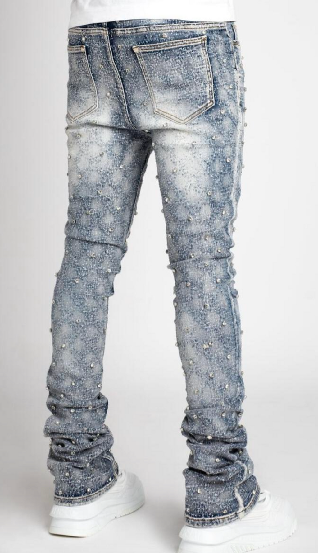 Vicious Rhinestone Embellished Flare Jeans Blue