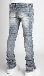 Vicious Rhinestone Embellished Flare Jeans Blue