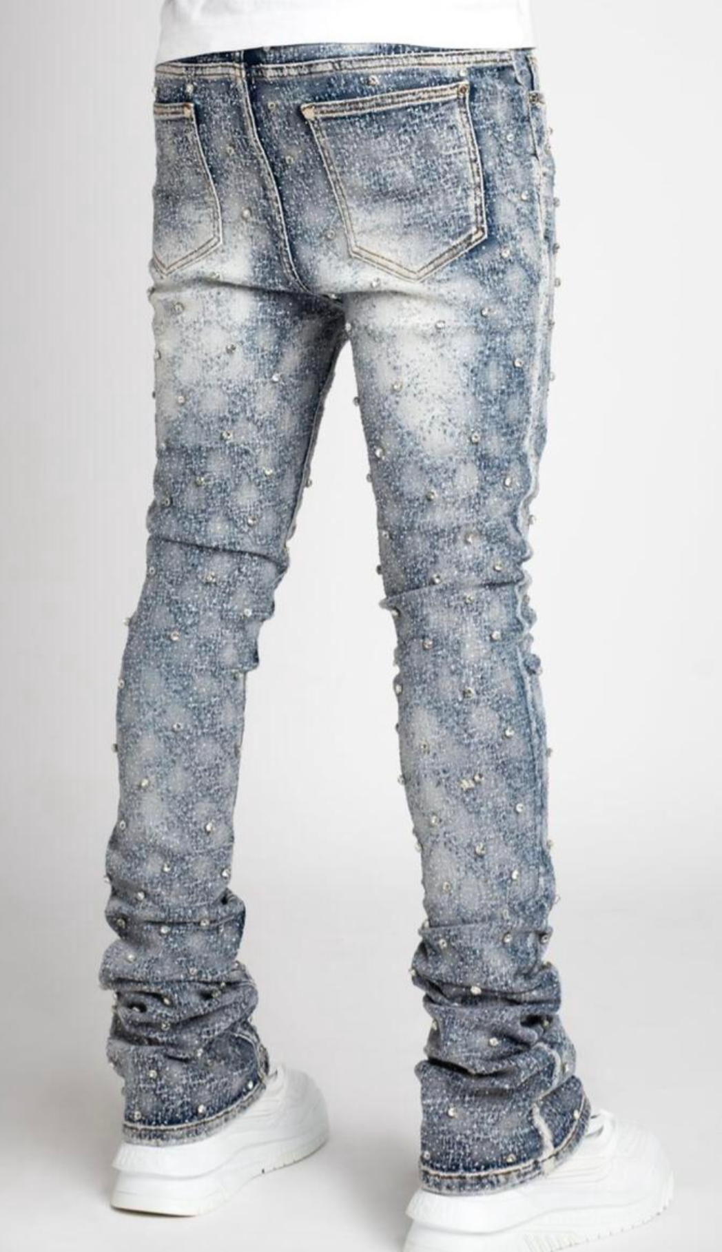 Vicious Rhinestone Embellished Flare Jeans Blue