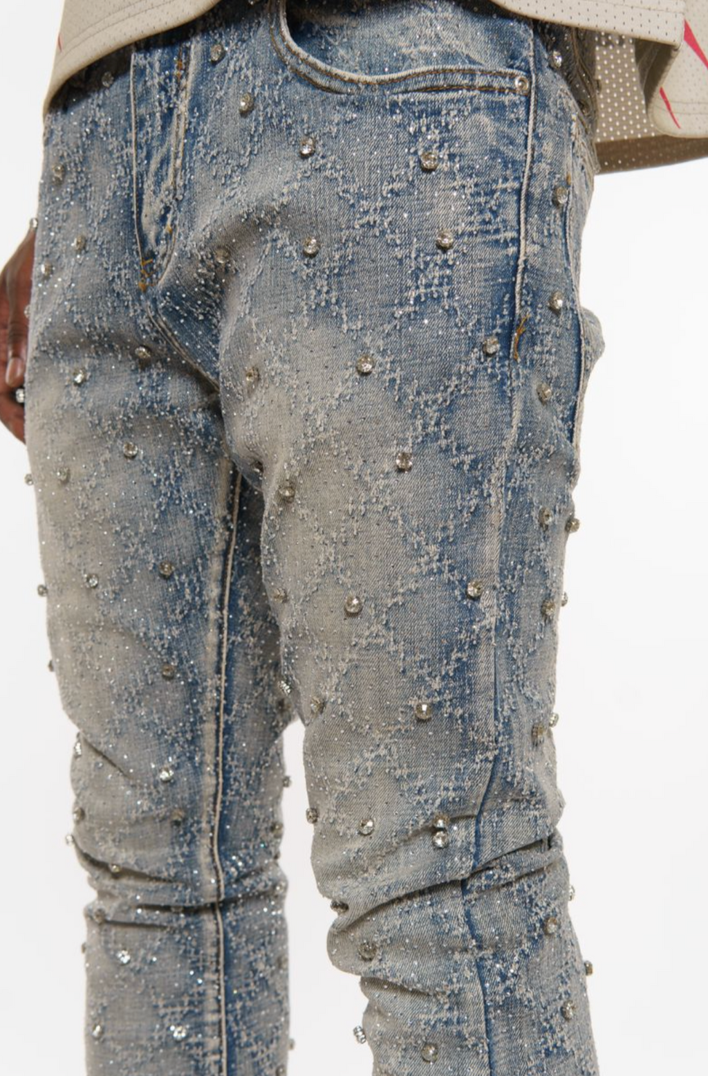Vicious Rhinestone Embellished Flare Jeans Blue