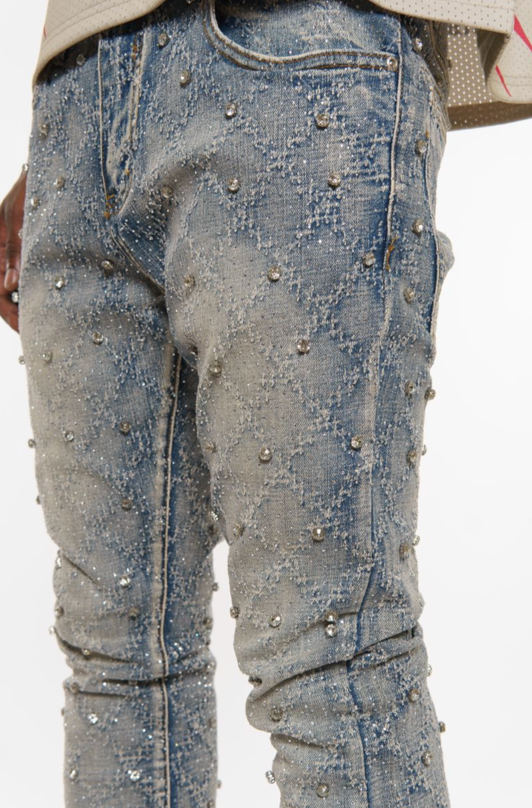 Vicious Rhinestone Embellished Flare Jeans Blue