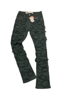 Stone Patches Stacked Jeans - front view, streetwear stacked-leg denim