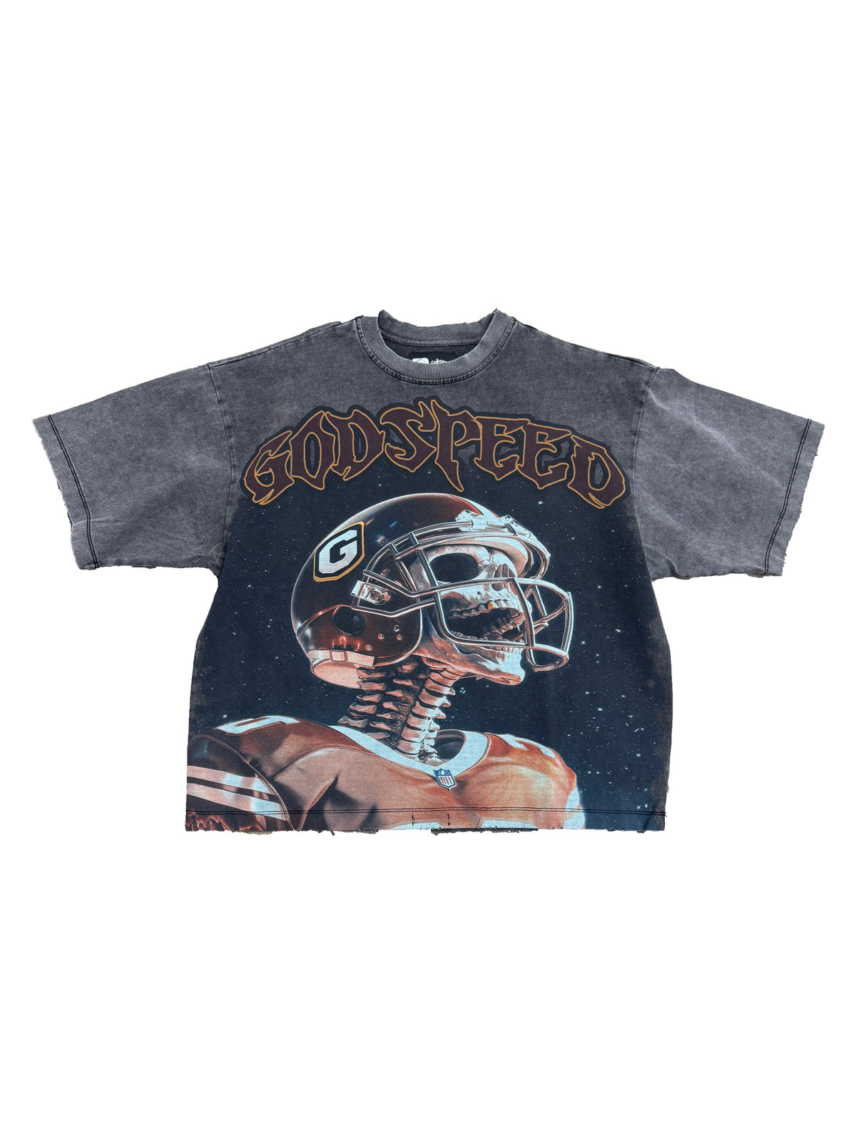 Godspeed Football Player Graphic T-Shirt Grey