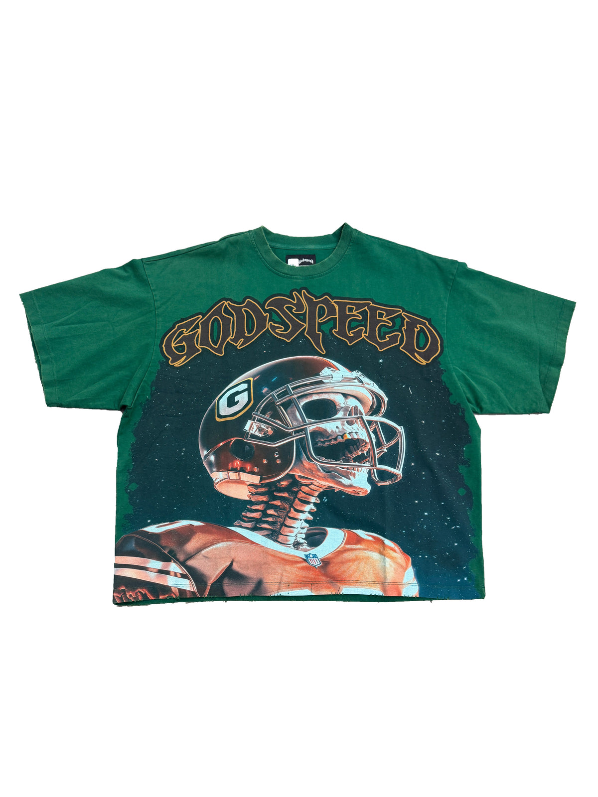 Godspeed Football Player Graphic T-Shirt Green